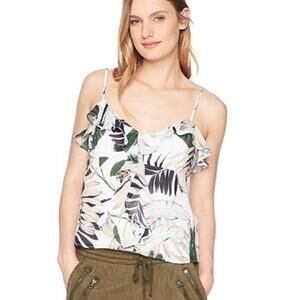 MILLY Blouse Size 2 Tank Top Emilia Ruffle 100% Silk Cami Grass Tropical NWT